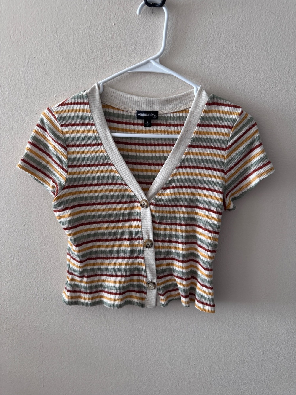 Striped Button-Front Crop Top - Multi color, size small